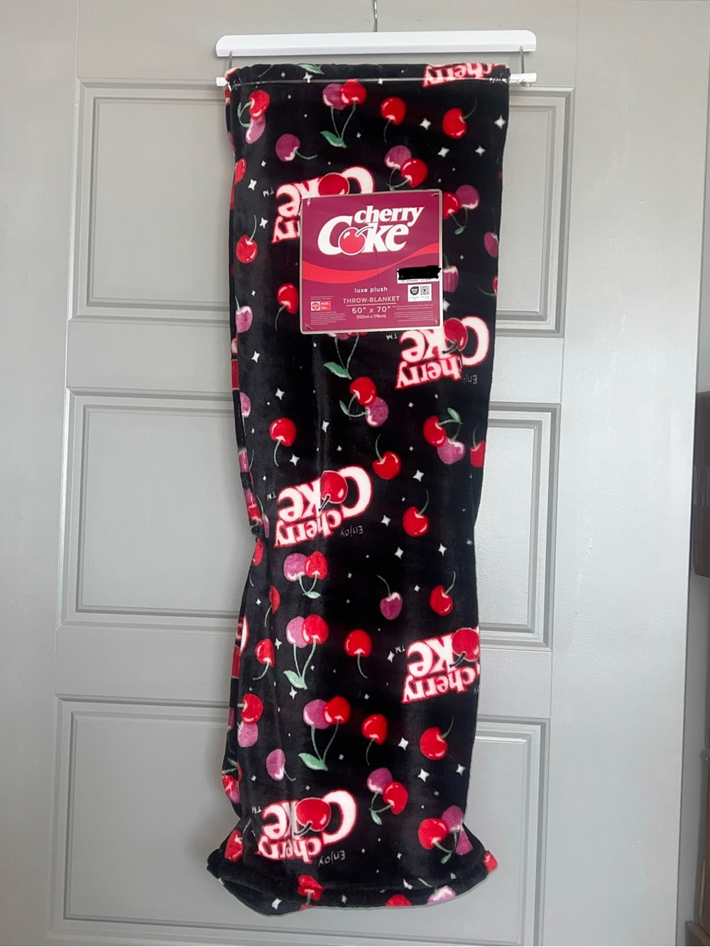Coca Cola Cherry Coke Black Red Cherry Print Throw Blanket